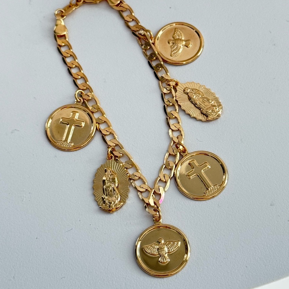 14k Gold Filled Bracelet With Religious Charms | Virgencita de Guadalupe - Picture 4 of 9